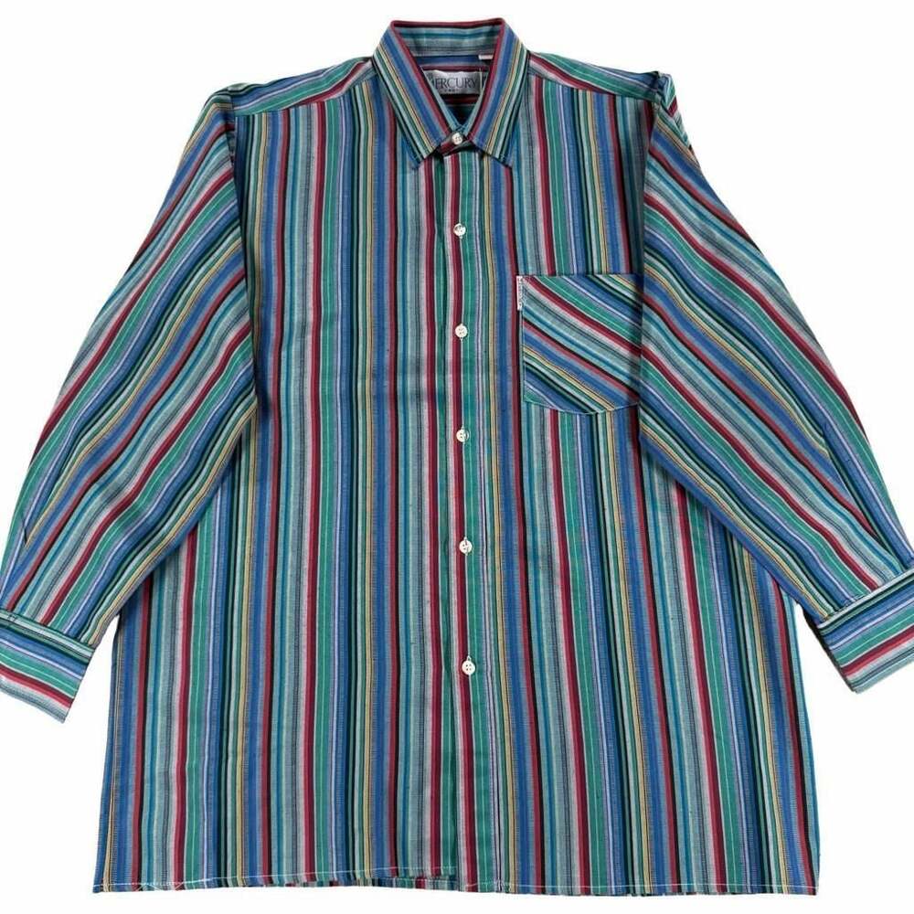 Vintage Mercury Brand Multi-Colored Striped Long Sleeve Button-Down Shirt